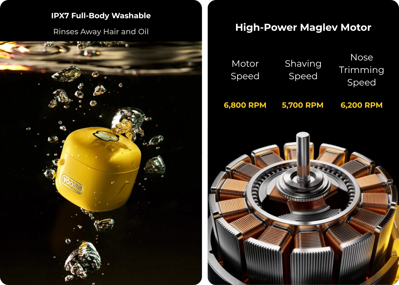 IPX7 washable body and 6800 RPM motor in the Pokémon Mini Cube shaver