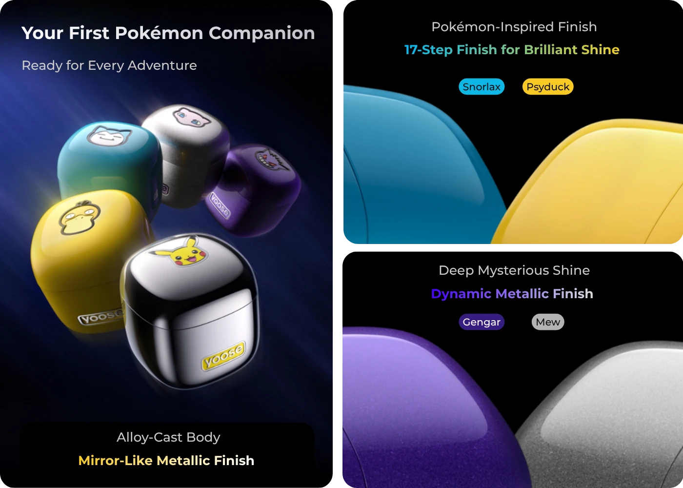 Pokémon character finishes available for the Yoose Mini Cube shaver