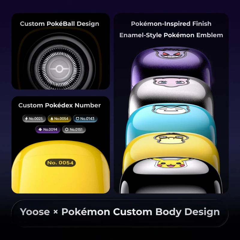 Pokémon character designs for the Yoose Mini Cube electric shaver